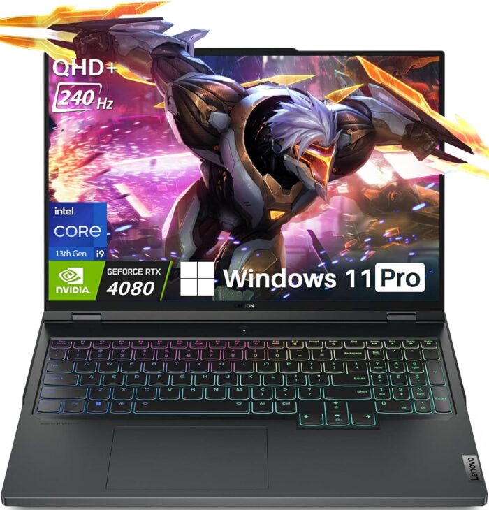 Ordinateur portable de jeu Lenovo 2024 Legion Pro 7, écran 16" QHD+ 240 Hz, Core i9-13900HX de 13e génération (24 cœurs), NVIDIA GeForce RTX 4080, 32 Go de RAM, SSD 1 To, Wi-Fi 6, clavier rétroéclairé, Windows 11 Pro