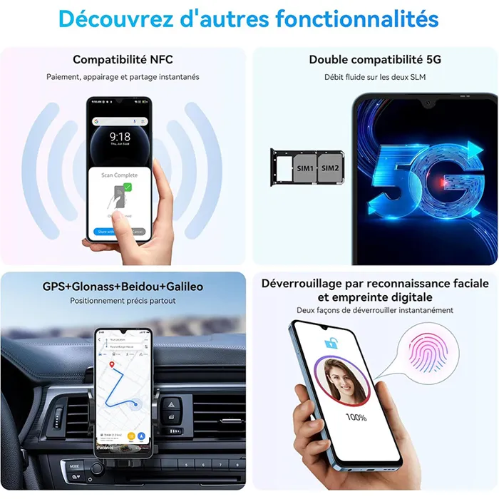 Smartphone Oscal TIGER 5G 8 Téléphone Portable Débloqué 6,88" 12Go+128Go/SD 2To 5000mAh Android 15 NFC Dual SIM GPS – Image 9