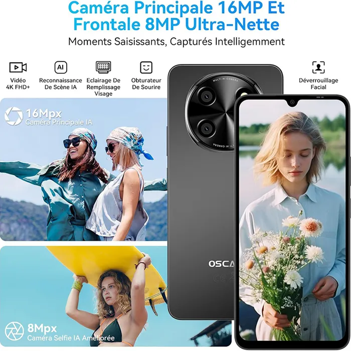 Smartphone Oscal TIGER 5G 8 Téléphone Portable Débloqué 6,88" 12Go+128Go/SD 2To 5000mAh Android 15 NFC Dual SIM GPS – Image 4