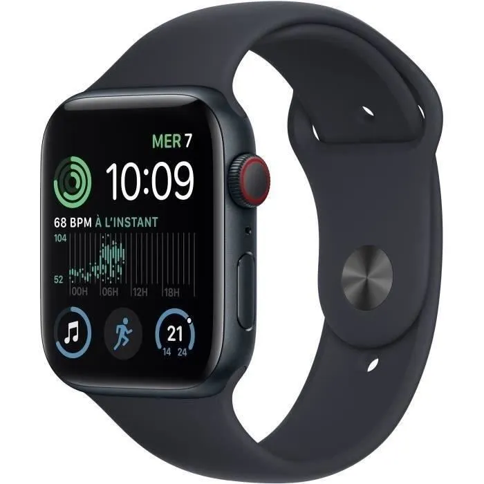 Apple SE GPS Watch (2e génération) + Cellular - 44mm - Boîtier Midnight Aluminium - Bracelet (2022) - Reconditionné - Très bon