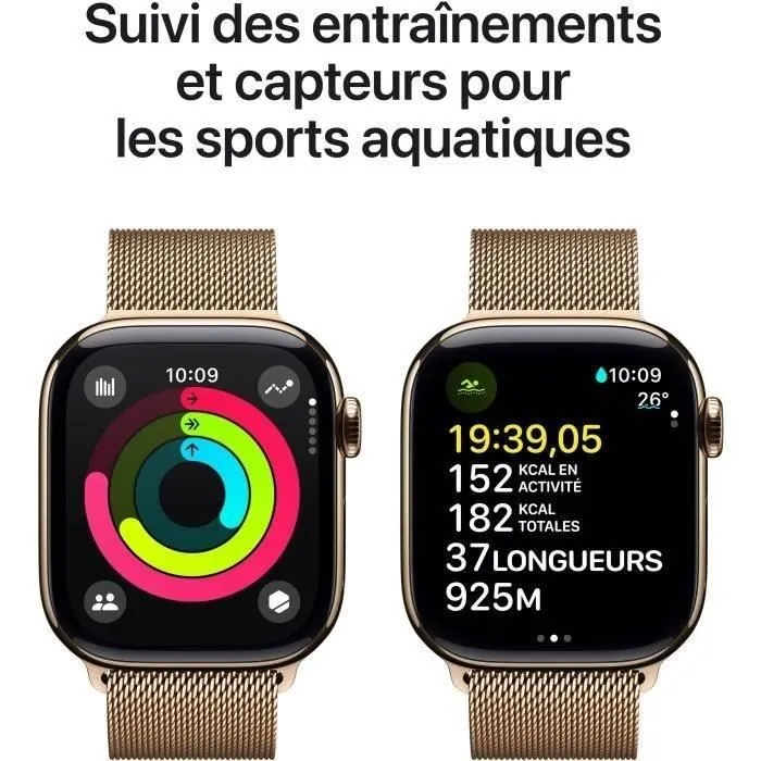 Apple Watch Series 10 GPS+Cellular 42mm Gold Titanium - Bracelet Gold Milanese Loop (2024) - Reconditionné - Etat correct – Image 4