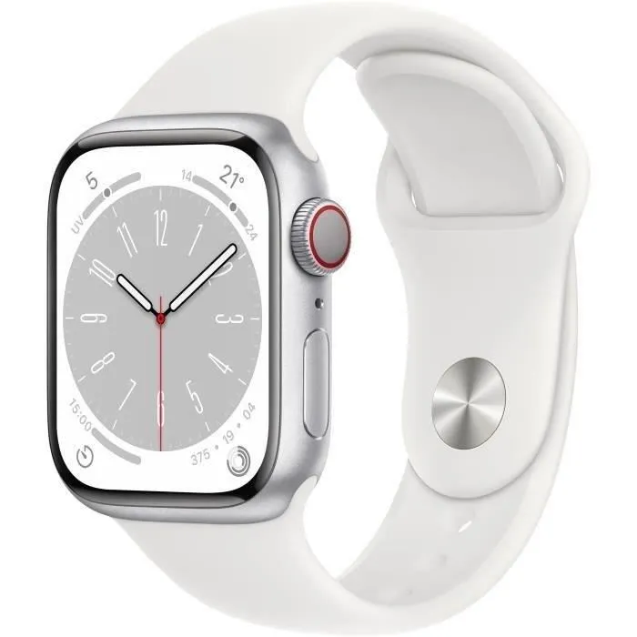 Apple Watch GPS Series 8  + Cellular - 41mm - Boîtier Silver Aluminium - Bracelet White Sport (2022) - Reconditionné - Excellent