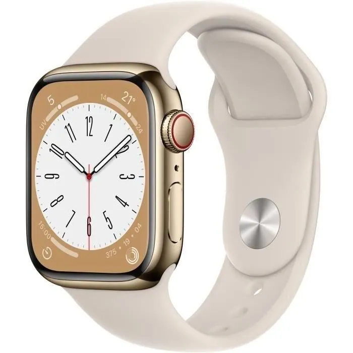 Apple Watch GPS Series 8  + Cellular - 41mm - Boîtier Gold Stainless Steel - Bracelet Starligh (2022) - Reconditionné - Très bon