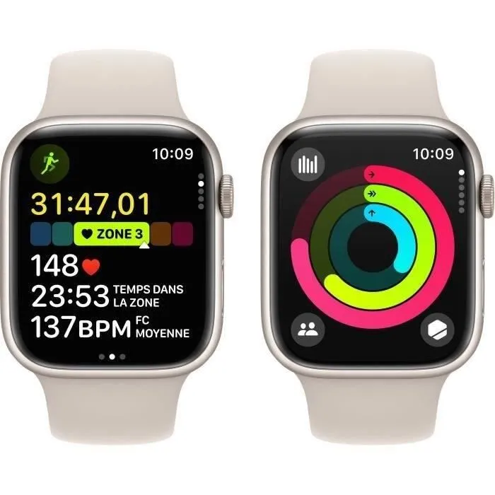 Apple Watch Series 9 GPS - 45mm - Boîtier Starlight Aluminium Starlight Sport Band - M/L (2023) - Reconditionné - Très bon état – Image 5