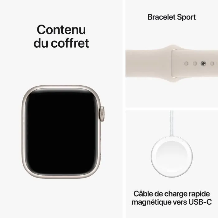 Apple Watch Series 9 GPS - 45mm - Boîtier Starlight Aluminium Starlight Sport Band - M/L (2023) - Reconditionné - Très bon état – Image 6