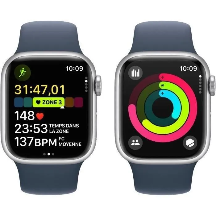Apple Watch Series 9 GPS + Cellular - 41mm - Boîtier Silver Alu Storm Blue Sport Band - M/L (2023) - Reconditionné - Excellent état – Image 5