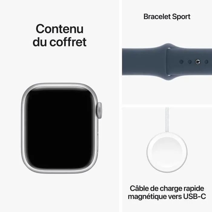 Apple Watch Series 9 GPS + Cellular - 41mm - Boîtier Silver Alu Storm Blue Sport Band - M/L (2023) - Reconditionné - Excellent état – Image 6