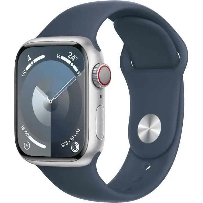Apple Watch Series 9 GPS + Cellular - 41mm - Boîtier Silver Alu Storm Blue Sport Band - M/L (2023) - Reconditionné - Excellent état