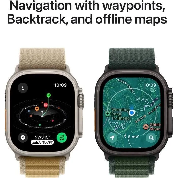 Apple Watch Ultra 2 GPS+Cellular 49mm Black Titanium - Bracelet Dark Green Alpine Large (2024) - Reconditionné - Excellent état – Image 6