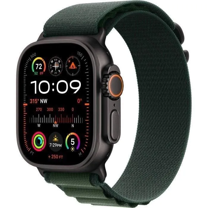 Apple Watch Ultra 2 GPS+Cellular 49mm Black Titanium - Bracelet Dark Green Alpine Large (2024) - Reconditionné - Excellent état