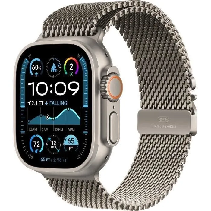 Watch 2 Apple GPS+Cellular 49mm Natural Titanium - Bracelet Titanium Milanese Loop S (2024) - Reconditionné - Etat correct