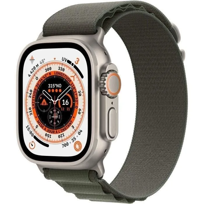 Apple Watch Ultra GPS + Cellular - 49mm - Titanium - Bracelet Green Alpine Loop - Small (2022) - Reconditionné - Excellent état