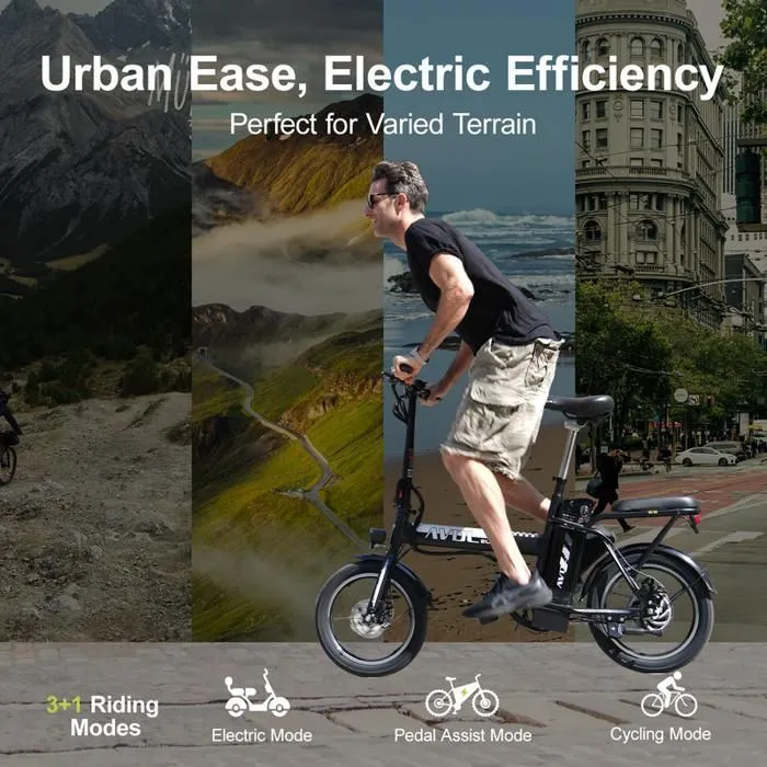 Avdleu- Vélo Électrique Pliable - Roues 16" - Moteur 250W 25km/h - Batterie 36V 11.4Ah - Autonomie 40-80km (Mode ASSIST) - Noir – Image 5