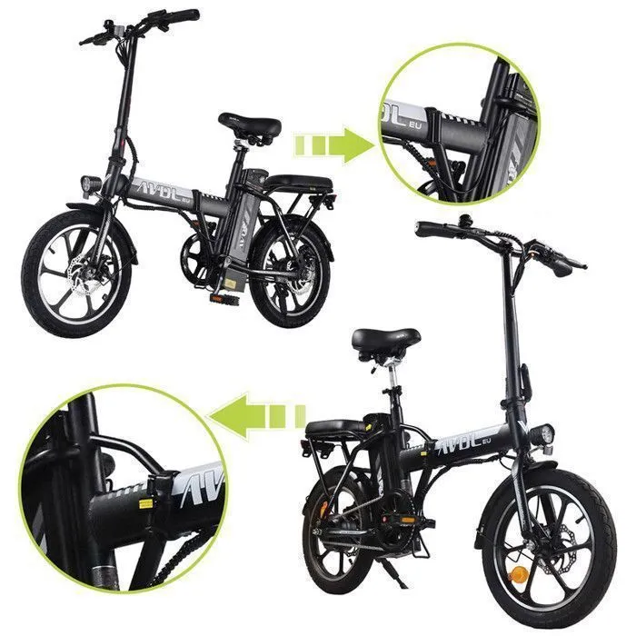 Avdleu- Vélo Électrique Pliable - Roues 16" - Moteur 250W 25km/h - Batterie 36V 11.4Ah - Autonomie 40-80km (Mode ASSIST) - Noir – Image 6