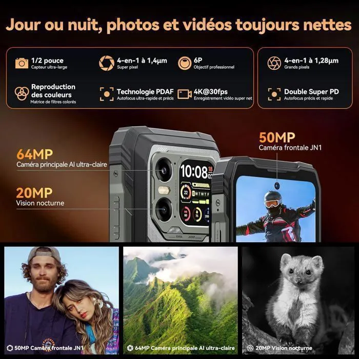 Smartphone Blackview Xplore 1 5G Robuste 48Go + 512Go 20000mAh/55W 64MP AI Caméra 6,78'' 120Hz Écran IP68 Téléphone NFC GPS – Image 6
