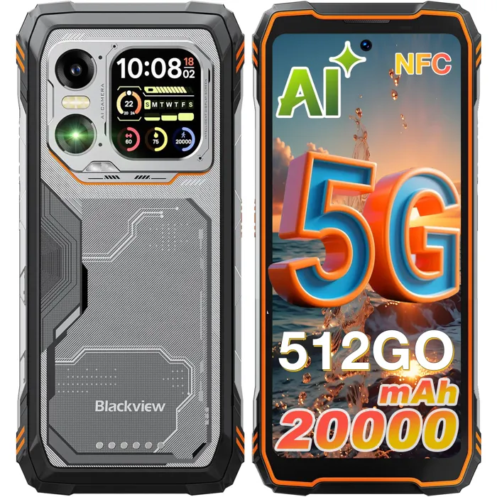 Smartphone Blackview Xplore 1 5G Robuste 48Go + 512Go 20000mAh/55W 64MP AI Caméra 6,78'' 120Hz Écran IP68 Téléphone NFC GPS