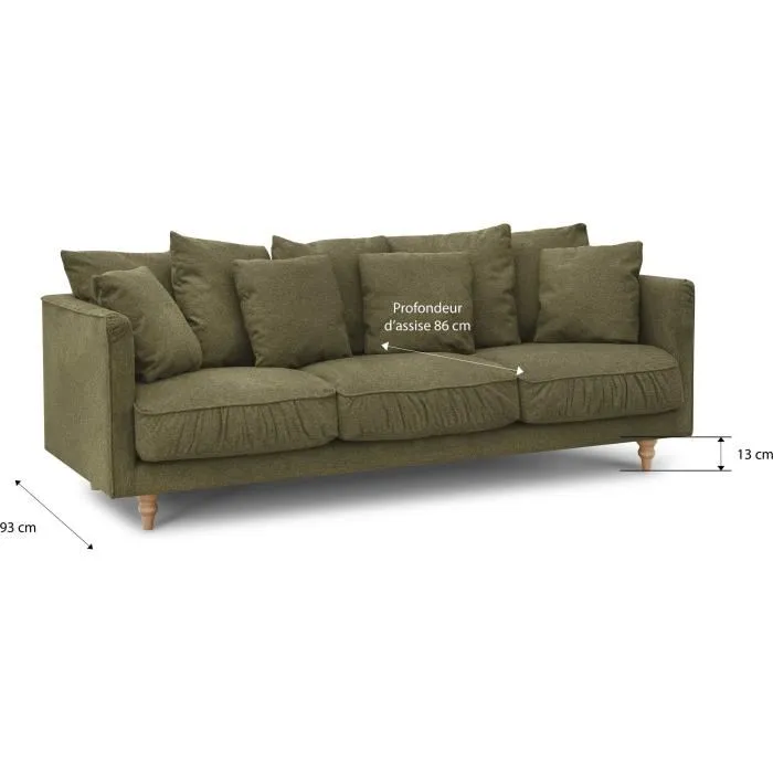 Canapé fixe 4 places Constance - Tissu vert - L 212 x H 87 x P 93 cm – Image 4