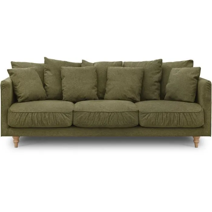 Canapé fixe 4 places Constance – Tissu vert – L 212 x H 87 x P 93 cm