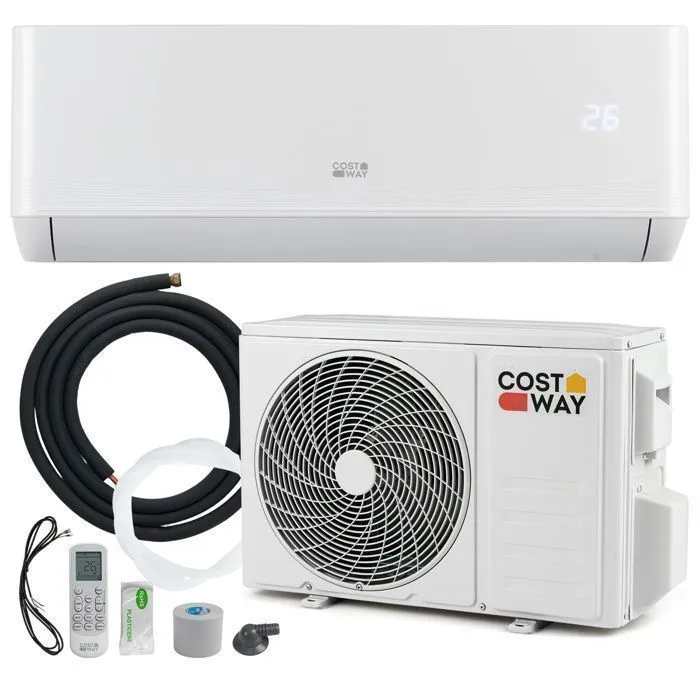Climatiseur Fixe Mono-Split 12000BTU 3,4 kW R32 Costway-16-31°C-Pompe à Chaleur-22㎡-Kit 4M de Liaison Complet-Minuterie 24H-A++