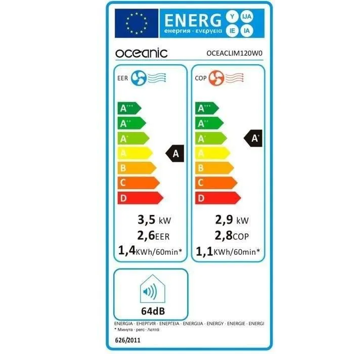 Climatiseur monobloc réversible mobile Oceanic- 3530 W - 12000 BTU - Chaud/Froid - Programmable - Classe énergétique A – Image 4