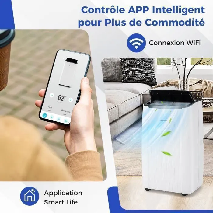 Climatiseur Mobile 14000BTU 4kW R290-6 en 1 Chauffage, Costway Déshumidificateur, Veille-WiFi,APP-Démarrage Retardé-Arrêt Programmé – Image 2