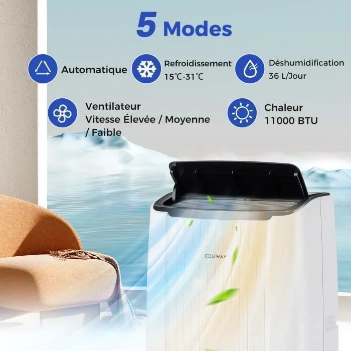 Climatiseur Mobile 14000BTU 4kW R290-6 en 1 Chauffage, Costway Déshumidificateur, Veille-WiFi,APP-Démarrage Retardé-Arrêt Programmé – Image 3