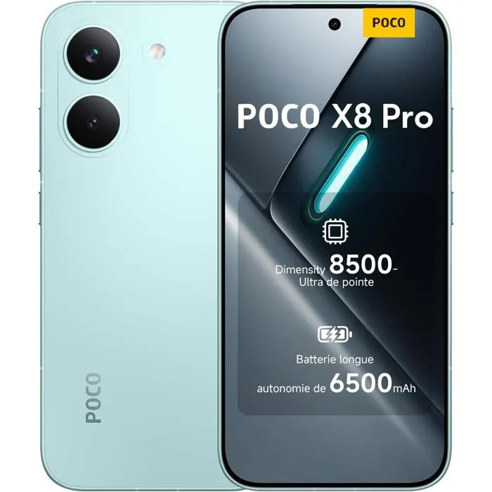 Poco X8 Pro 8+256 Go Vert Smartphone , Processeur Haut de Gamme Dimensity 8500-Ultra, Chargeur Non Inclus