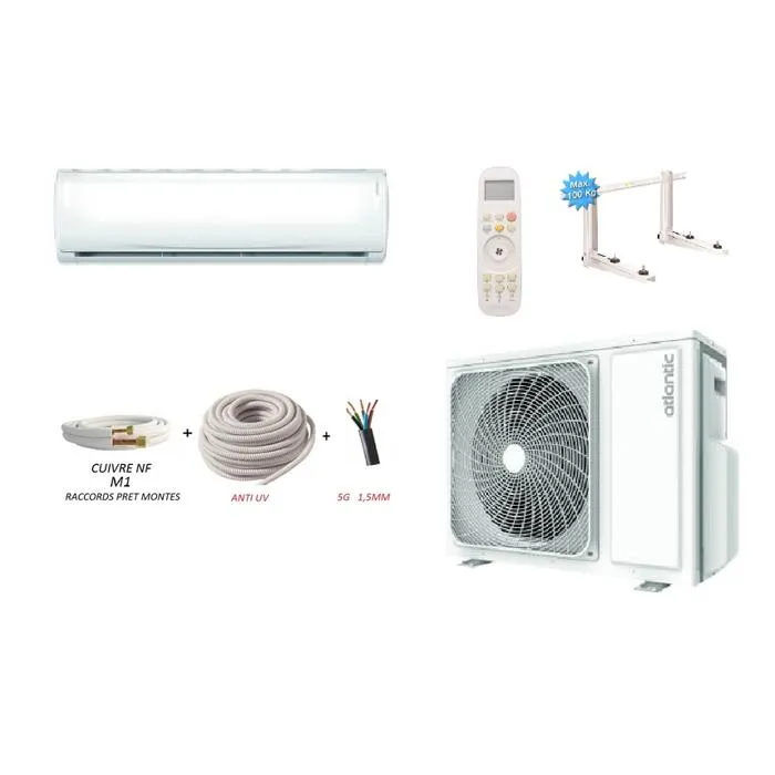 Climatisation - Atlantic- Dojo R32 - 2000W - Kit de pose 12m - Support mural inclus
