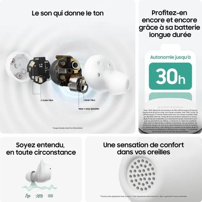 Ecouteurs Samsung Galaxy Buds FE True wireless à réduction de bruit active Graphite – Image 6