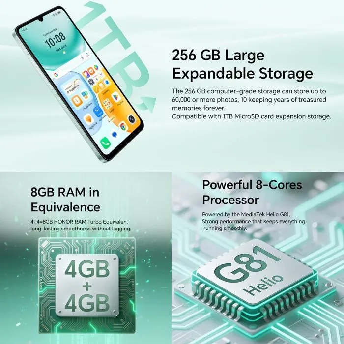 Smartphone - Honor X5c Plus - 4G - 4Go RAM - 256Go - Caméra ultra net 50 Mpx - 5260mAh - EU version – Image 8