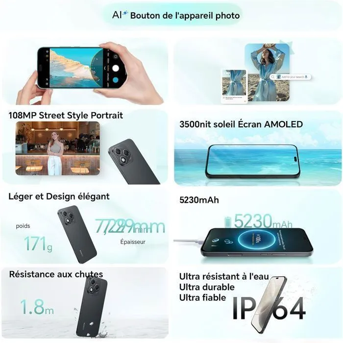 Smartphone - Honor 400 Lite- 5G - 8Go RAM - 256Go - Bouton de caméra IA - Portrait urbain 108 MP - 5230mAh - EU version – Image 10