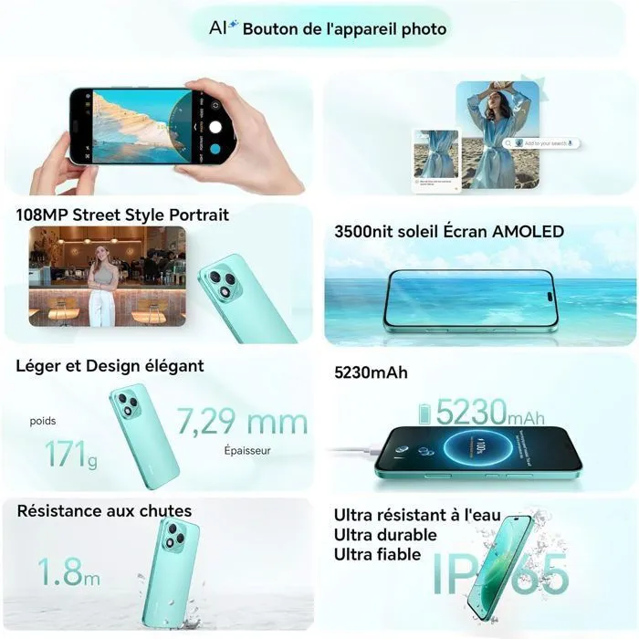 Smartphone - Honor 400 Lite- 5G - 8Go RAM - 256Go - Bouton de caméra IA - Portrait urbain 108 MP - 5230mAh - EU version – Image 7