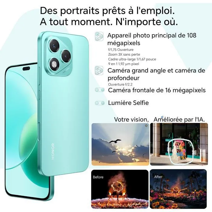 Smartphone - Honor 400 Lite- 5G - 8Go RAM - 256Go - Bouton de caméra IA - Portrait urbain 108 MP - 5230mAh - EU version – Image 6