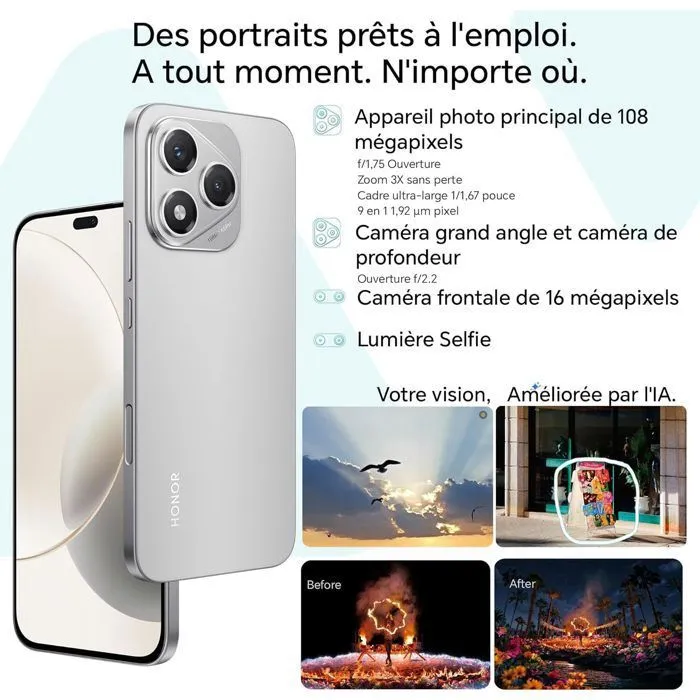 Smartphone - Honor 400 Lite- 5G - 8Go RAM - 256Go - Bouton de caméra IA - Portrait urbain 108 MP - 5230mAh - EU version – Image 3