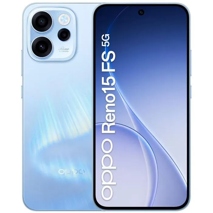 Smartphone - Oppo Reno15 FS - 5G - 8Go RAM - 512Go - Bleu Aurore - Caméra selfie ultra grand angle 50 MP - 6500 mAh