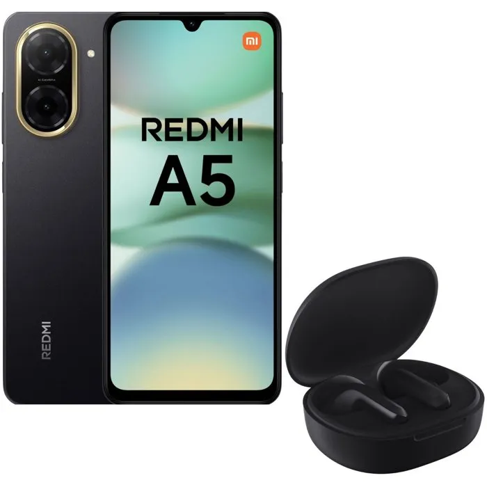 Smartphone Xiaomi Redmi A5 128 Go Noir Version Française + Ecouteurs sans fil Xiaomi Redmi Buds 4 Lite Noir
