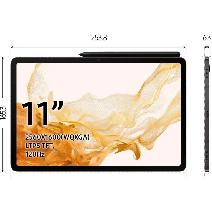 Samsung - Galaxy Tab S8 - 11" - RAM 8Go - 256 Go - Anthracite - 5G - S Pen inclus – Image 2