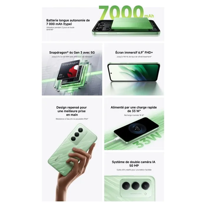Téléphone mobile - Redmi 15 5G - 8 Go RAM - 256 Go stockage - 7000 mAh batterie – Image 2